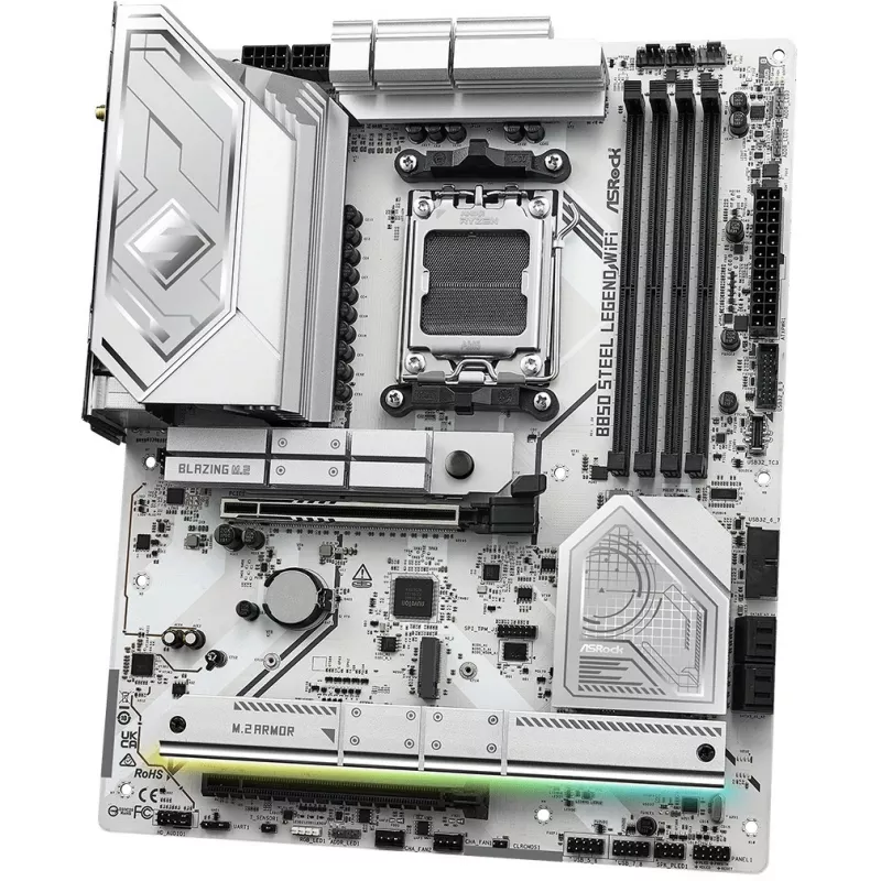 Motininė plokštė ASROCK B850 Steel Legend WiFi ATX — AMD B850, lizdas AM5, DDR5, 4x DIMM, 4x M.2, Wi‑Fi 7, 2.5Gb LAN