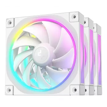 12 cm korpuso ventiliatorius DeepCool FL12 WH — 3 vnt. rinkinys, 120×120×25 mm, 2150 RPM, 55 CFM, Fluid Dynamic Bearing, PWM, multi-LED, 4-pin