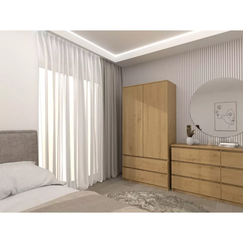Topeshop SZAFA MALWA ART bedroom wardrobe/closet 5 shelves 2 durelės(s) ąžuolas