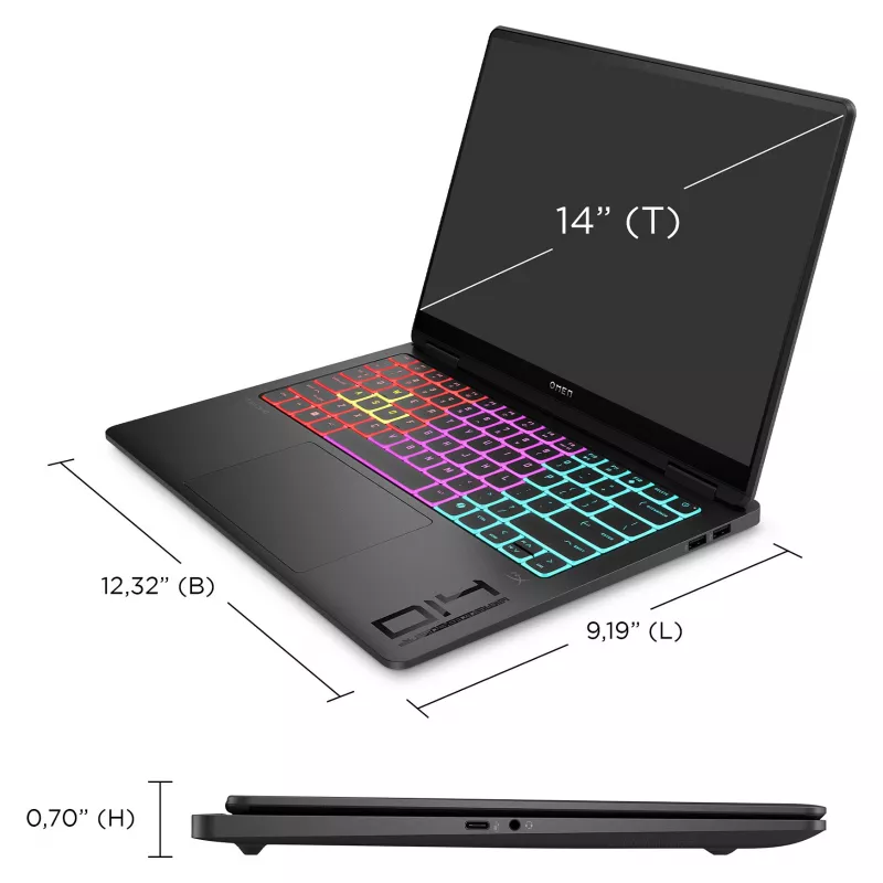 HP OMEN Transcend 14-fb1097ng žaidimų nešiojamasis kompiuteris 35,6 cm (14 inch) - klaviatūros išdėstymas gali būti vokiškas