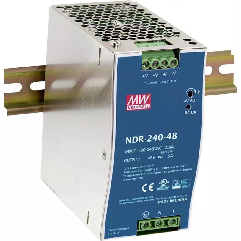 MEAN WELL NDR-240-48 perjungiamasis maitinimo šaltinis DIN bėgiui, 240 W, 48 V 48 V, 240 W
