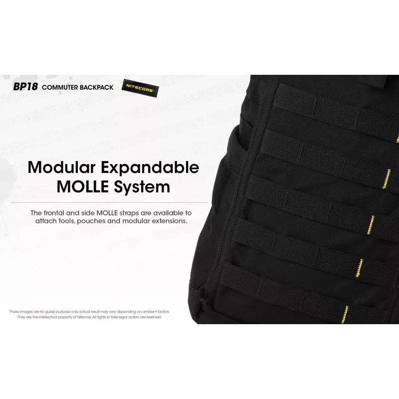 Keliautinė kuprinė Nitecore BP18 — juoda nailono/poliesterio, 240×160×470 mm