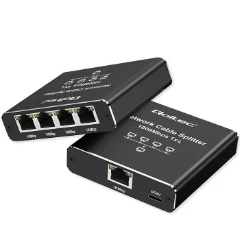 Ethernet mini jungiklis QOLTEC 52293 1x4 RJ45, 1 įėjimo 4 išėjimų nevaldomas tinklo skirstytuvas