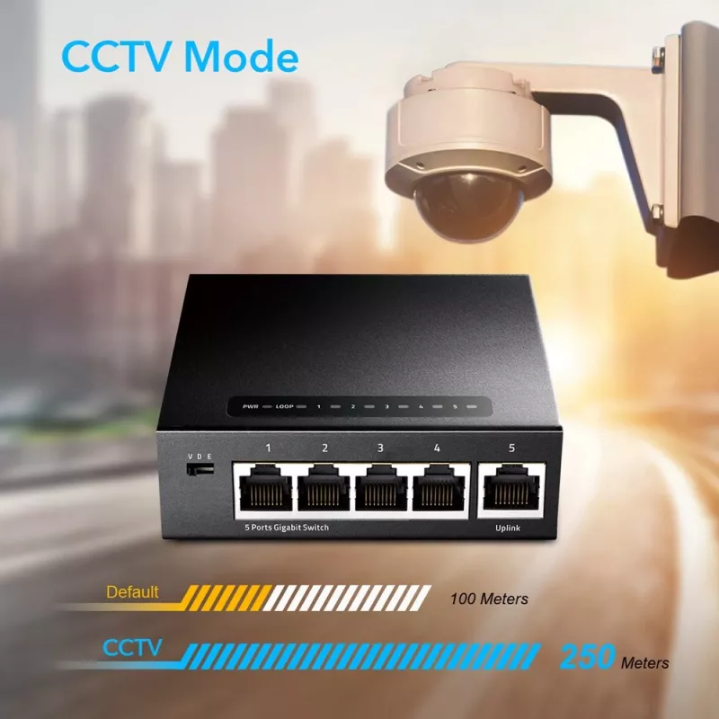 Tinklo jungiklis Cudy GS105 — 5 prievadų Gigabit Ethernet (10/100/1000), juodas, 5 V DC maitinimas įtrauktas