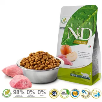 Farmina N&D Prime Cat Wild Boar & Apple Adult sausas ėdalas suaugusioms katėms, 5 kg