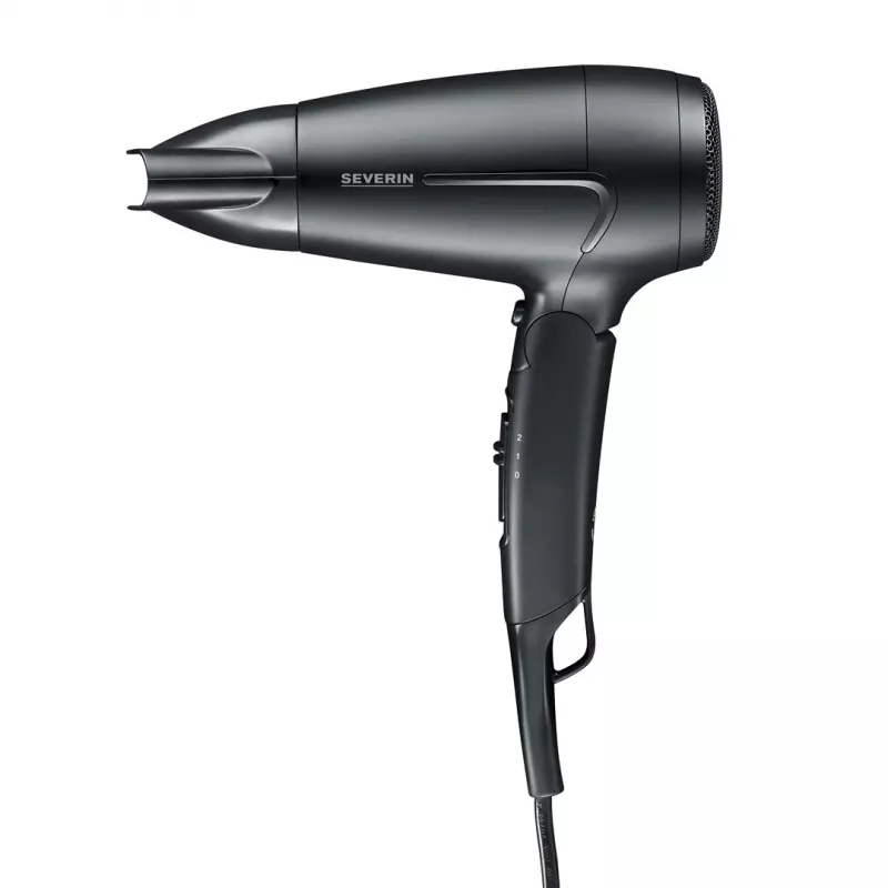 Plaukų džiovintuvas SEVERIN HT 0159 — 1600 W, dviejų įtampų 110/220–240 V, 2 greičiai, vėsaus oro funkcija, 1,8 m laidas, juodas