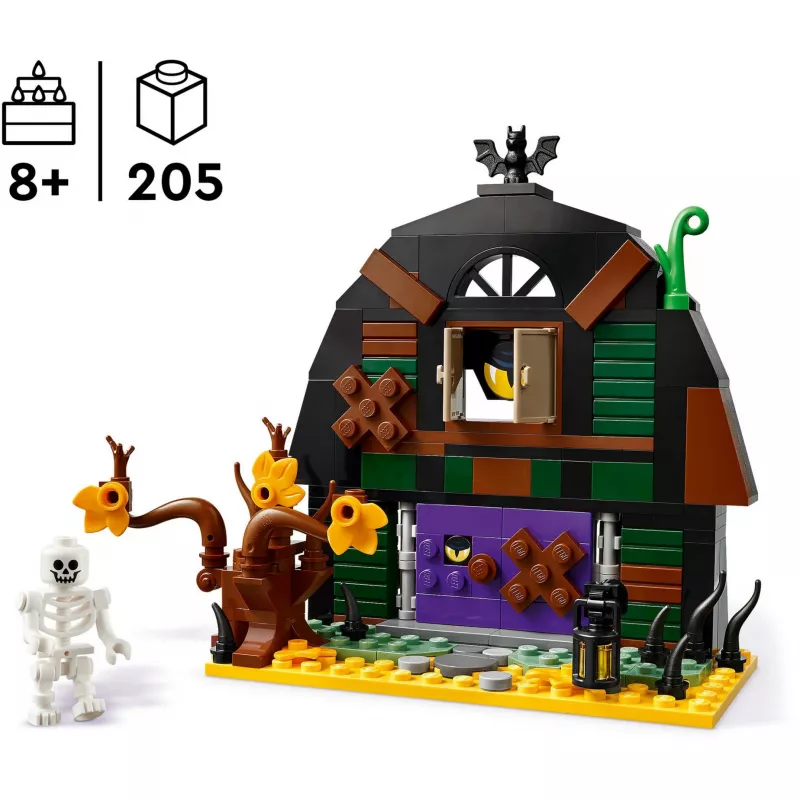 Konstravimo žaislas LEGO Iconic Halloween Barn 40721 rinkinys, 205 dalys, 1 minifigūrėlė, 140×170×60 mm