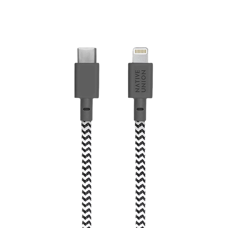 „native union NCABLE-KV-CL-ZEB“ laidas, 3 m, „Lightning“ į USB-A, juoda/baltas, 140 g