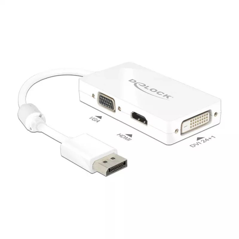 DELOCK adapterio laidas DisplayPort kištukas > 1 x VGA + 1 x HDMI + 1 x DVI 24+1 baltas