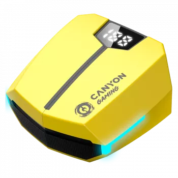 Canyon GTWS-2 ausinės belaidės ausų kabliukas žaidimams USB Type-C Bluetooth įkrovimo dėklas geltonos (CND-GTWS2Y)