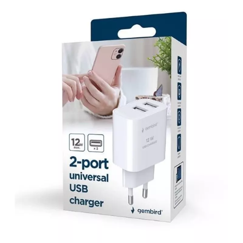 Gembird TA-UC-2A12-01 įkroviklis vidaus AC 2.4A 2 USB baltas