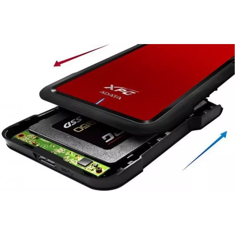 ADATA EX500 HDD/SSD korpusas juoda, raudona 2,5 colio