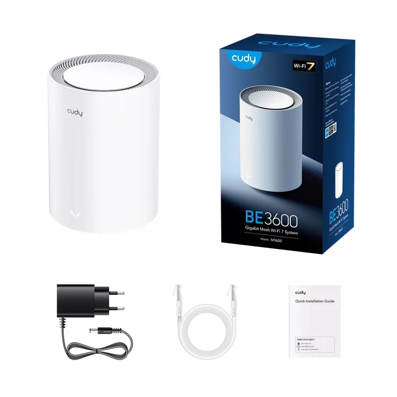 Tinklinė sistema Cudy M3600 Dviejų dažnių Wi‑Fi 7 (802.11be), 2882 Mbps, 3x LAN, 4 vidinės antenos, balta