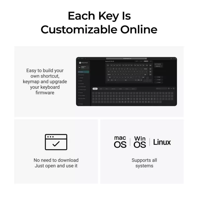 Mechaninė klaviatūra Keychron Q1 Ultra 8K — 75% išdėstymas, USB + RF belaidė + Bluetooth, RGB, juoda