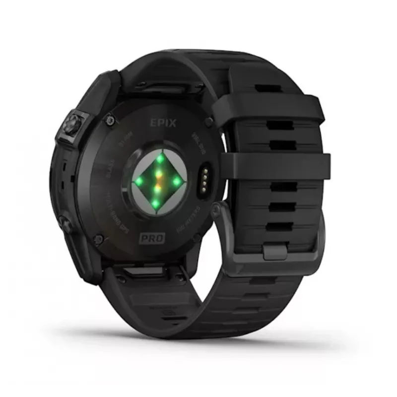 Išmanusis laikrodis GARMIN epix Pro (Gen 2) — 1,4 colio AMOLED 454×454, 32 GB, GPS, Wi‑Fi, Bluetooth, 51 mm korpusas, 98 g, juodas silikonas