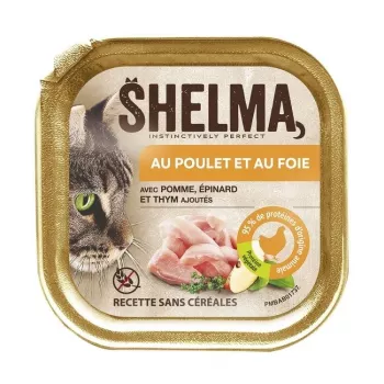 Šlapias kačių ėdalas SHELMA Vištienos ir kepenėlių paštetas 100 g, pilnavertis šlapias pašaras, 80 % drėgmės, 11 % baltymų