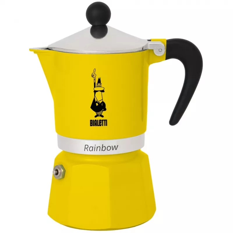 Moka puodynė Bialetti Rainbow Juoda/Geltona — aliuminė viryklės espreso kavinukė, 1 vnt.