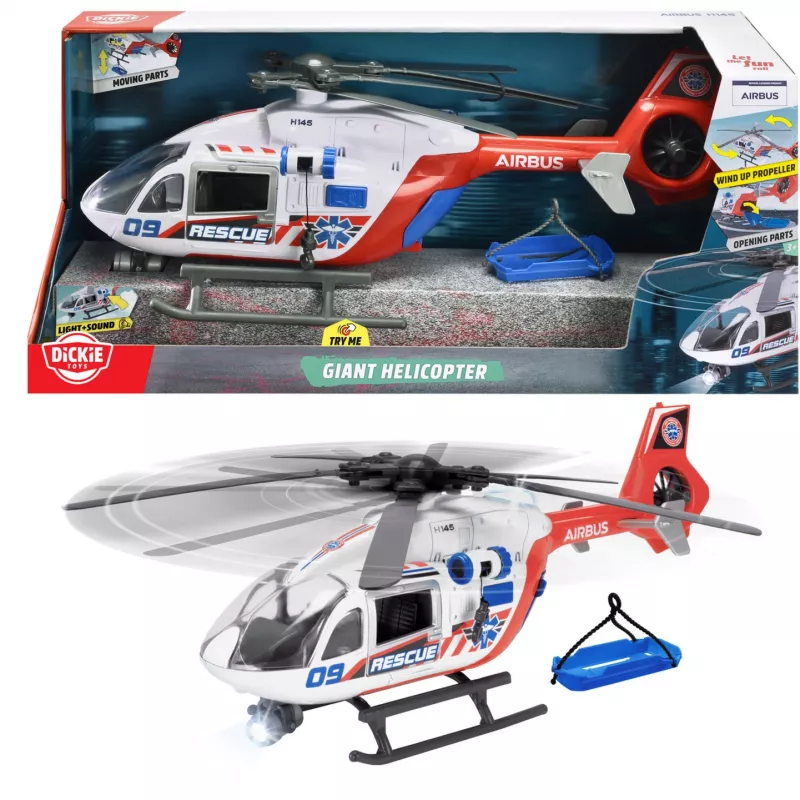 Žaislinis sraigtasparnis Dickie Giant Helicopter 1:24 mastelis, lieto metalo modelis, suderinamas su žaidimų rinkiniais