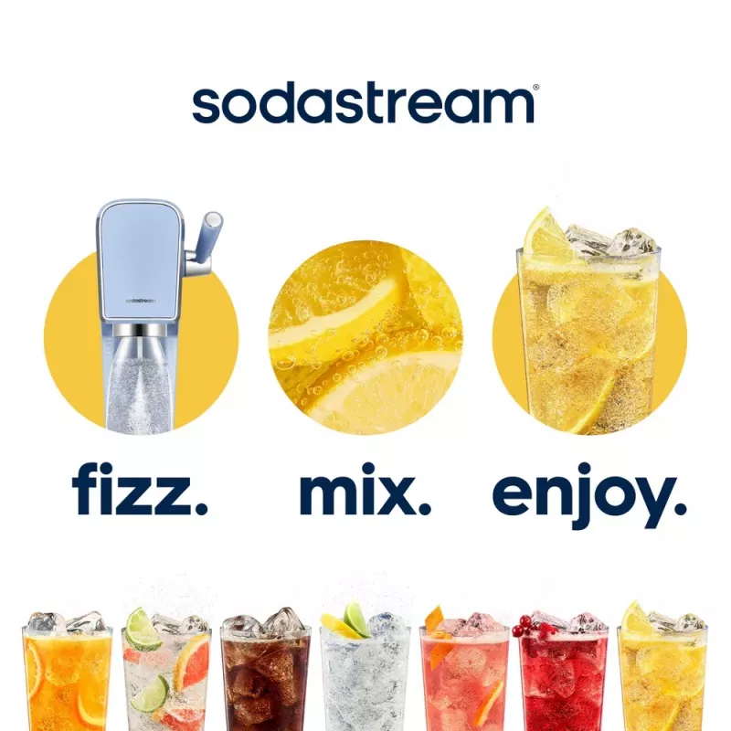 Sodos aparatas SODASTREAM Art Blue Steel — 1 l plastikinis butelis, 60 l angliarūgštės balionėlis, 173×245×430 mm