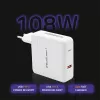 Qoltec GaN Charger FAST 108W | 5-20V | 3-4.7A | USB C | Balta