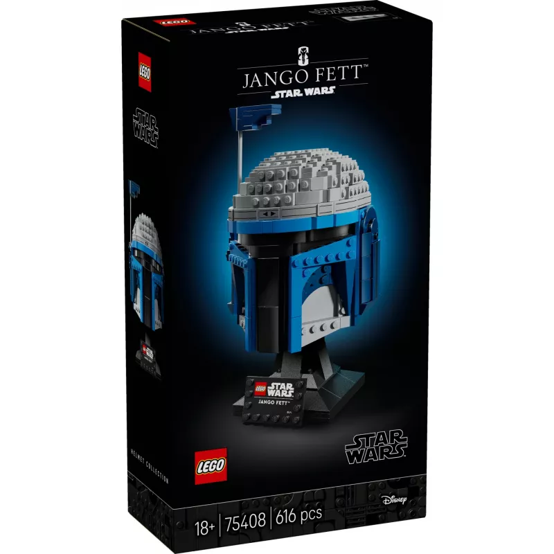 Kolekcinis LEGO Star Wars šalmo aksesuaras Jango Fett 75408 — 616 dalių, 210×120×110 mm demonstracinis modelis