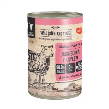 Šlapias kačių ėdalas wiejskazagroda Lamb with Krill 400 g – suaugusioms katėms, be grūdų, skardinė