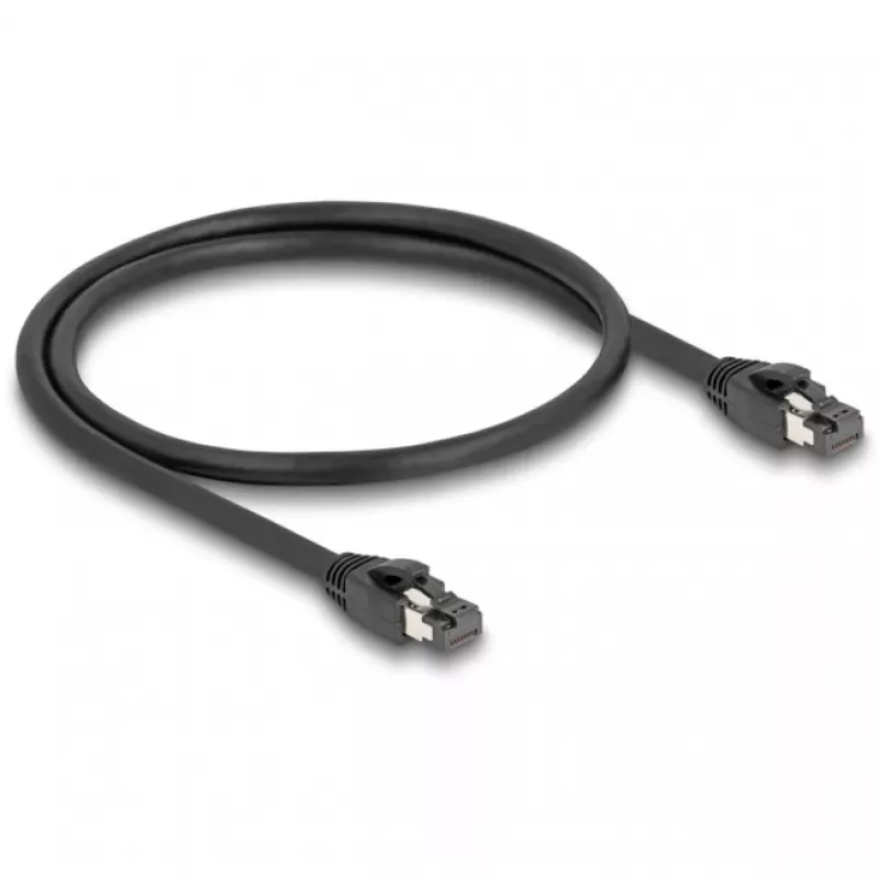 Delock jungiamasis kabelis - RJ-45 (M) į RJ-45 (M) - 50 cm - 7,5 mm - SFTP, PiMF - CAT 8,1 - halogenų neturintis, su apsauginiu gaubteliu - juoda (80232)