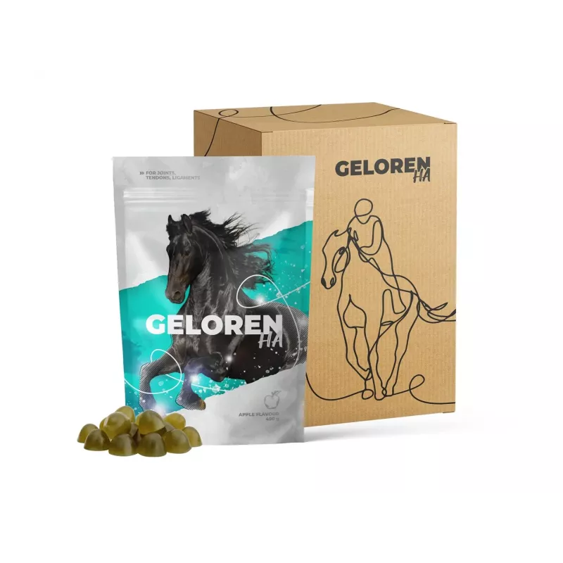 Papildas arkliams CONTIPRO GELOREN Horse HA Joints 450 g — sąnarių palaikymas su hialurono rūgštimi, kietas paketėlis