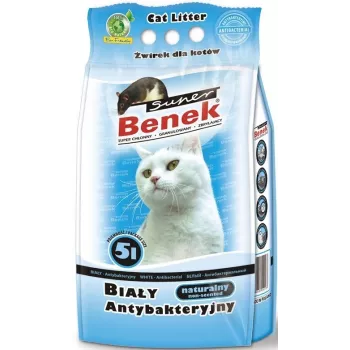 Sulipantis kačių kraikas Super Benek Certech Super Benek White Antibakterinis 5 L — bentonito granulės, greitai sugeriančios, kvapų šalinimas