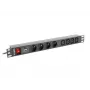Maitinimo skirstytuvas LANBERG PDU-04E04I-0200-IEC-BK — 1U, 4 Type E lizdai, 2 m laidas, 10 A, 220–250 V