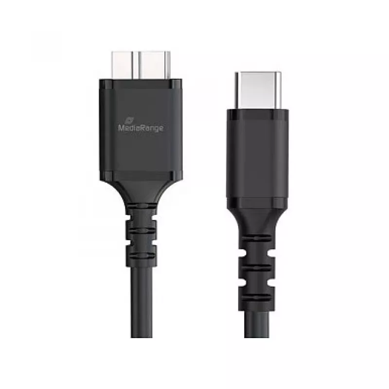 USB laidas MediaRange MRCS257 0,5 m — Micro-USB B į USB-C, USB 3.2 Gen 1 (5 Gbit/s), juodas