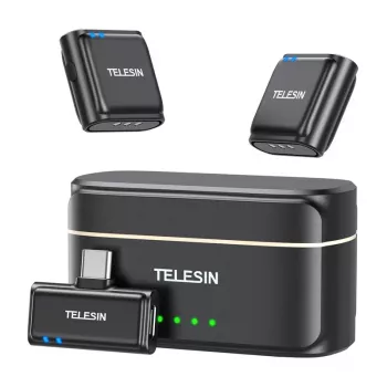 Belaidis lavalier mikrofonas ir USB-C išorinės baterijos rinkinys Telesin P5-MCP-01 telefonams
