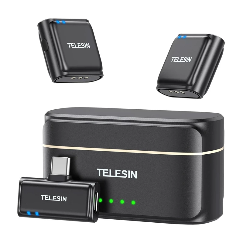 Belaidis lavalier mikrofonas ir USB-C išorinės baterijos rinkinys Telesin P5-MCP-01 telefonams