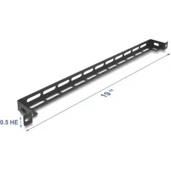 Montavimo rinkinys DELOCK 67461 Juodas metalas — stovo L formos panelė, 19 colių 0,5 U, 50 mm su kabelių surišimo fiksavimu