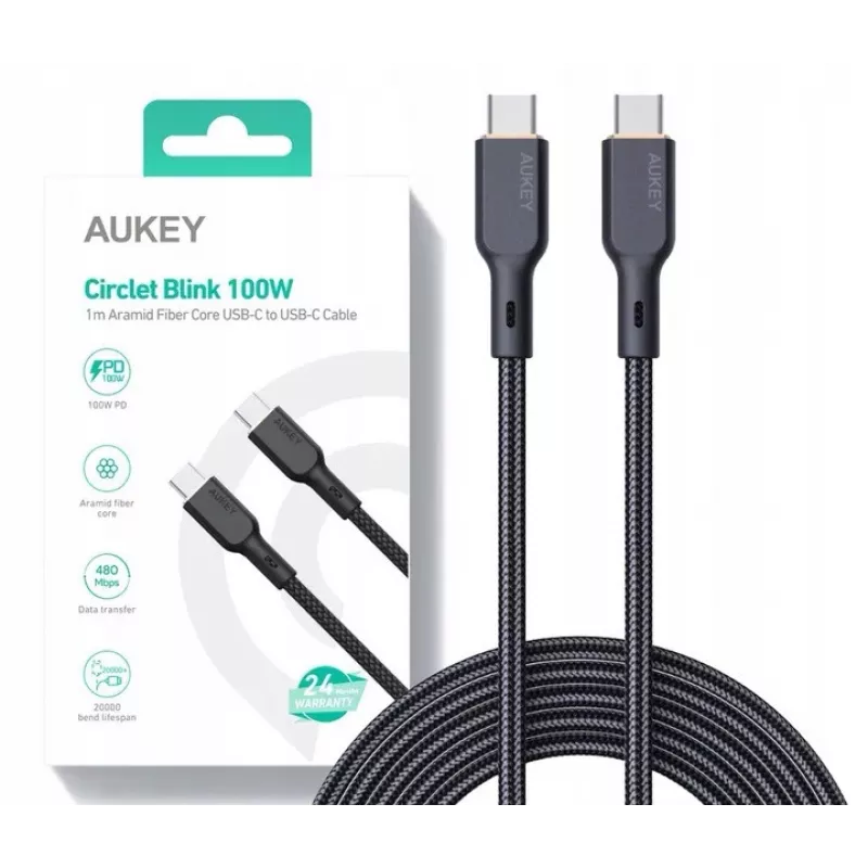 AUKEY CB-KCC101 Nailoninis USB C - USB C kabelis, 1 m