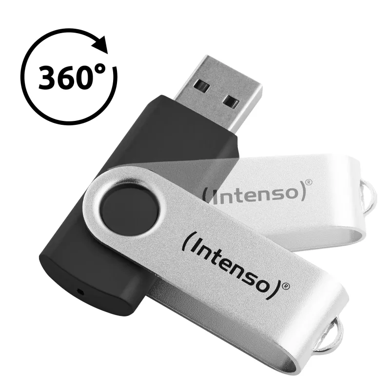 Intenso USB atmintukas Office Line, 64 GB, USB-A, 3.2 Gen 1x1, juodas-sidabrinis, 64 GB, USB Type-A, 3.2 Gen 1 (3.1 Gen 1), sukamas žiedas, juoda, sidabrinė