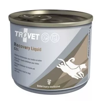 Skystas atstatomasis pašaras TROVET Recovery Liquid CCL 190 g — veterinarinė dieta šunims ir katėms, vištiena, 190 g, drėgmė 87%