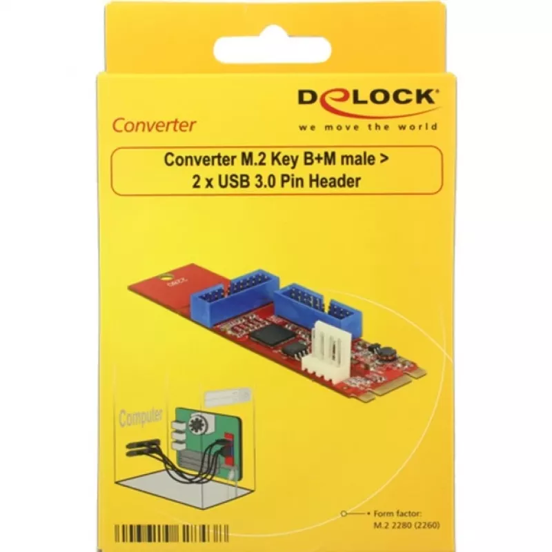 Delock Converter M.2 Key B+M vyriškas > 2 x USB3.0 kaiščių jungtis - USB adapteris - M.2 kortelė - USB3.0 (vidinis) x 2 (62843)