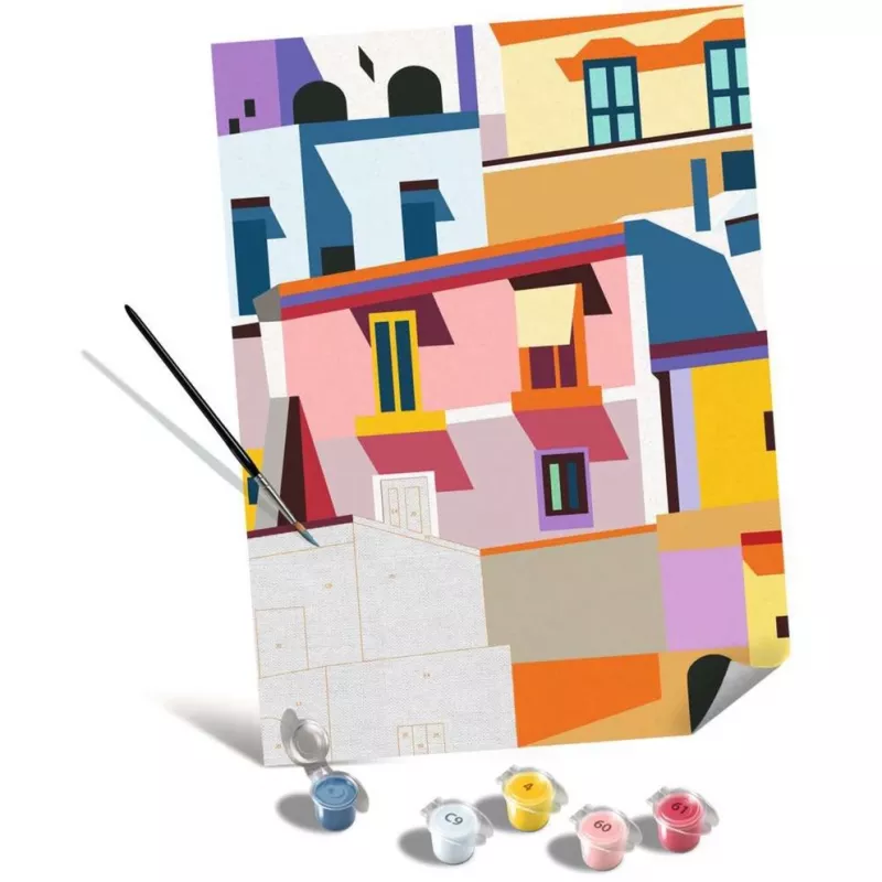 Drobės dažymo rinkinys Ravensburger CreArt Canvas Edition: Colorful Houses, modelis 25527