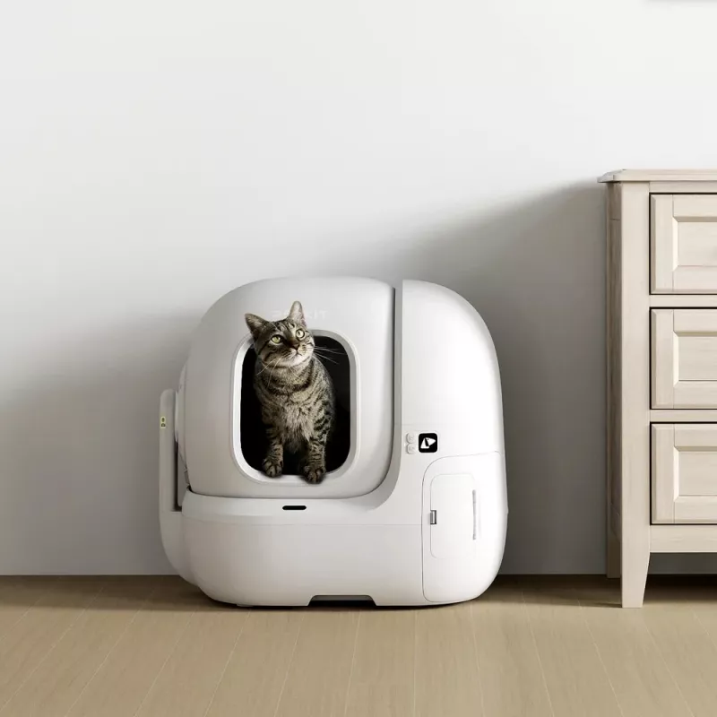 Atviras kačių tualetas PETKIT Purobot Max Pro — Baltas, 657×538×603 mm, 12 V adapteris