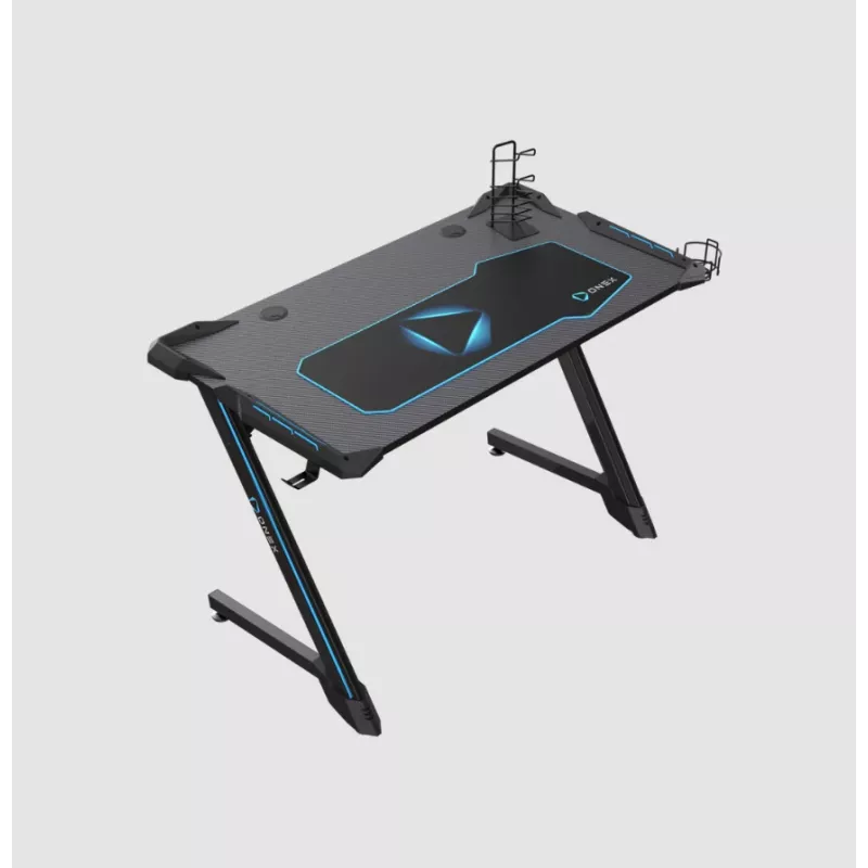 Onex | RGB žaidimų stalas su puodelio laikikliu, ausinių kabliu, žaidimų pultelio laikikliu, 114 cm (plotis) | GD1200Z | Juoda
