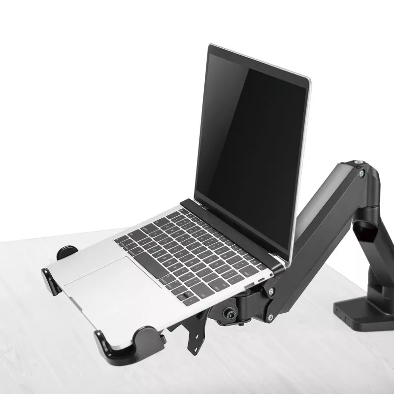 Nešiojamojo kompiuterio stalo laikiklis MACLEAN MC-836 — reguliuojamo aukščio, ergonomiškas dizainas, juodas, horizontaliam nešiojamajam kompiuteriui (58,5×236×320 mm)