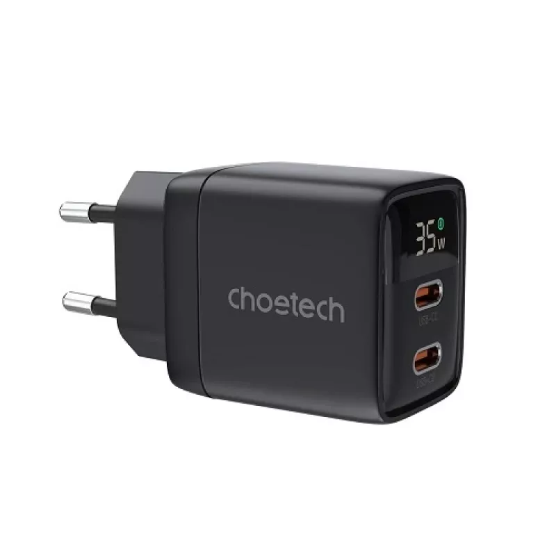 Choetech PD6051 USB-C USB-C PD 35W GaN sieninis įkroviklis su ekranu - juodas