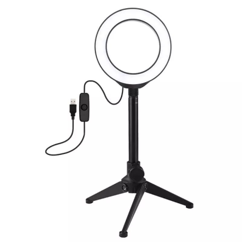 12 cm LED žiedinis šviestuvas su staliniu trikoju iki 21,8 cm, USB