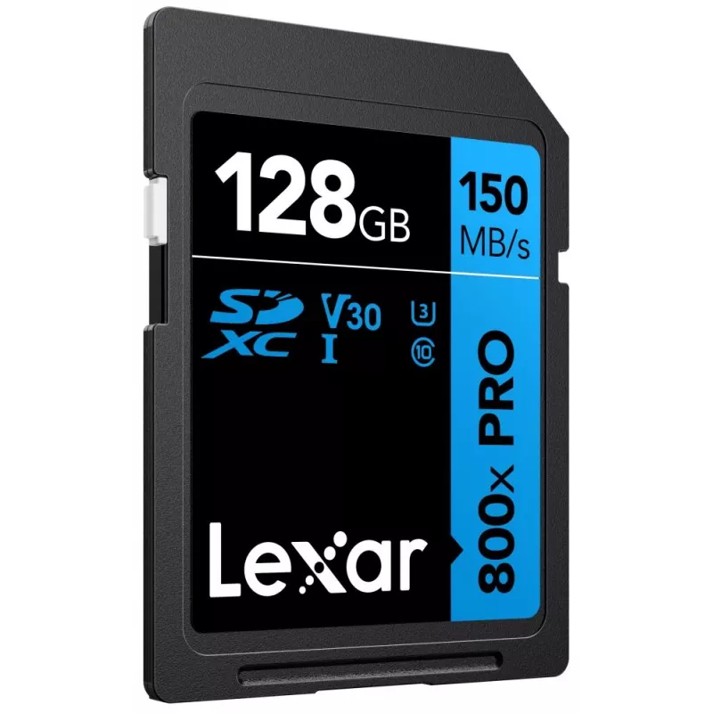 SDXC atminties kortelė Lexar 128GB UHS-I 800xPRO Class 10 U3 V30 — 150 MB/s skaitymo, 45 MB/s rašymo greitis, juoda