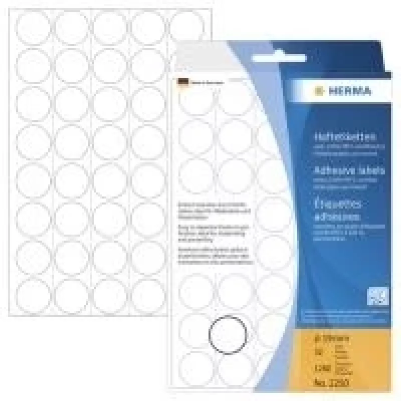 HERMA - permanentiniai lipdukai - Balti - 19 mm Apvalūs 1280 lipdukų (32 lapai x 40) (2250)