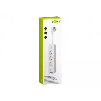 Goobay 3 krypčių maitinimo skirstytuvas su jungikliu ir USB 1,5 m kabeliu, F tipo