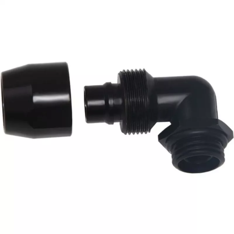 Alphacool HF įsukama jungtis TPV Metal - 90° pasukama 12,7/7,6 mm - juoda (17455)