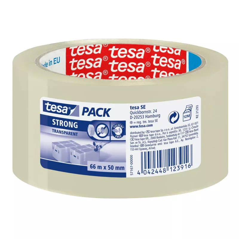 TESA Clear Strong 66 m polipropileno juosta