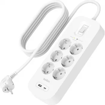 Apsauga nuo viršįtampių Belkin SRB002VF2M‑V2 — 6 lizdai, 2 m laidas, USB‑C ir USB‑A prievadai